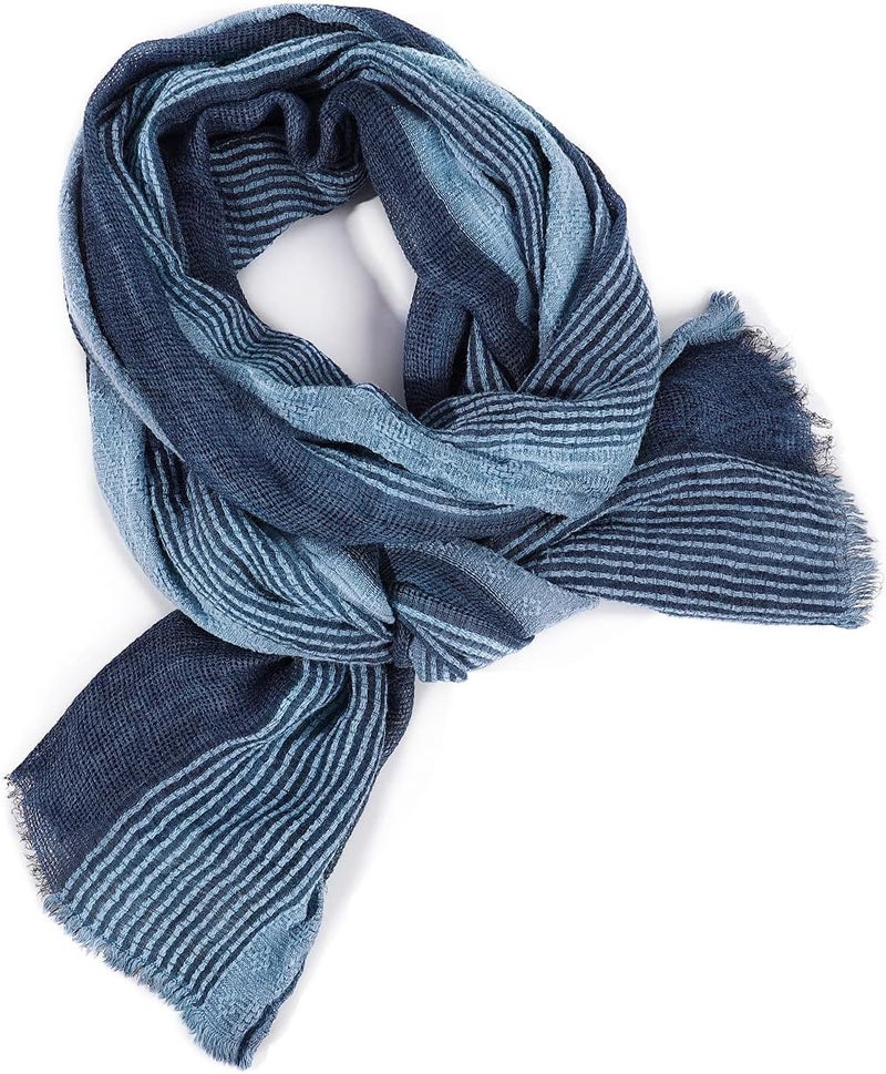 GERINLY Cotton-Linen Scarves Mens Stripe Crinkle Long Scarf Fashion Wrap Shawl for Travel - Image 3